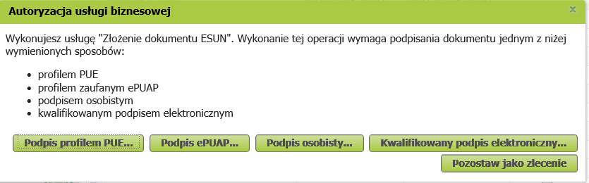 ilustracja do opisu w tekście - wybór rodzaju podpisu eketronicznego: profil zaufany epuap lub kwalifikowany podpis elektroniczny