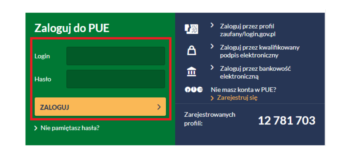 PUE - stary ekran do logowania