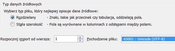 zrzut z ekranu - import pliku csv