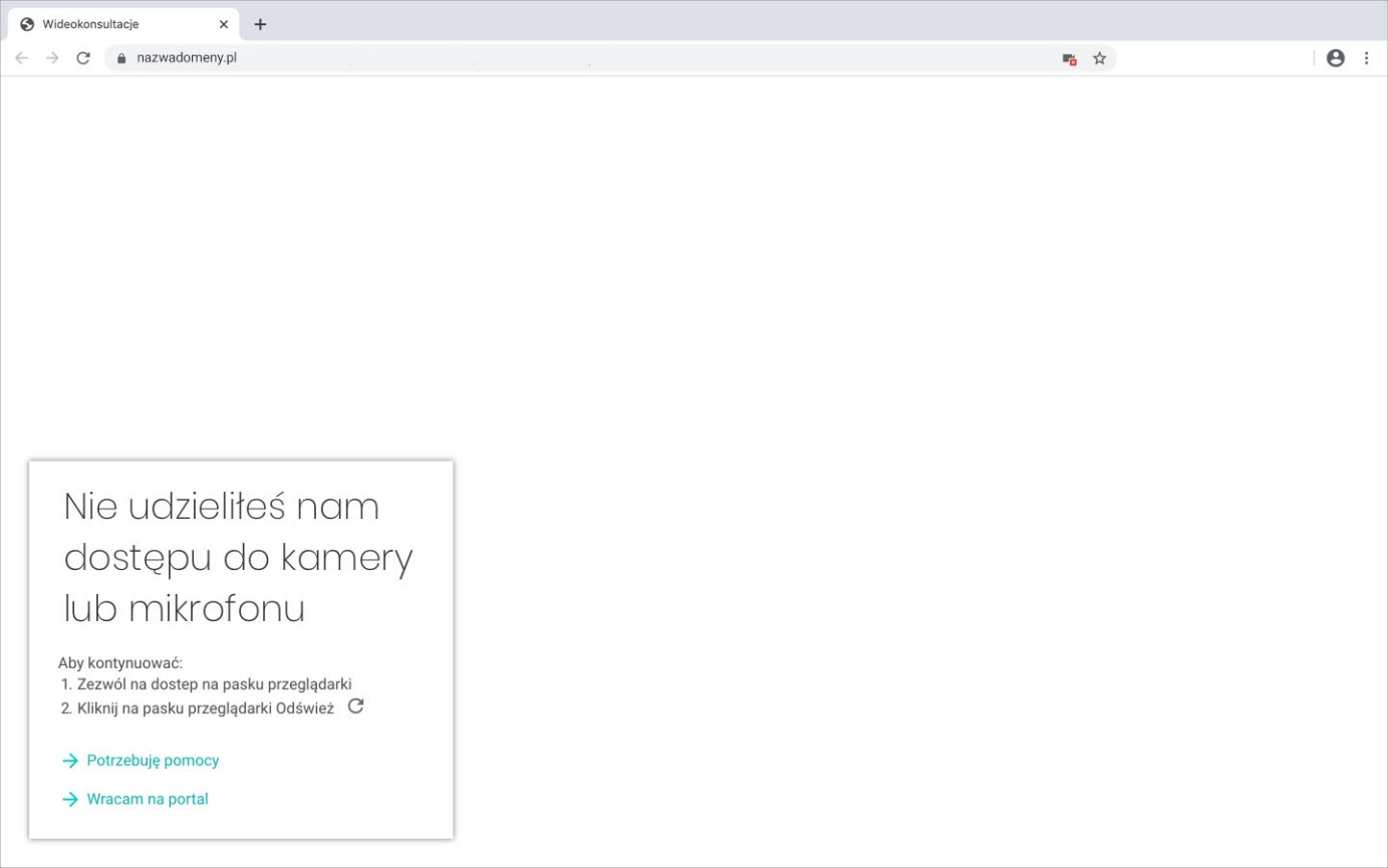 zrzut z ekranu Brak zgody na dostęp do kamery lub mikrofonu