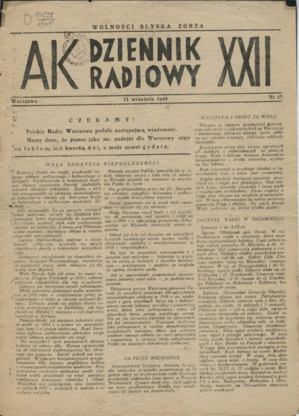 Dziennik radiowy, wydanie z 11 września 1944 r.